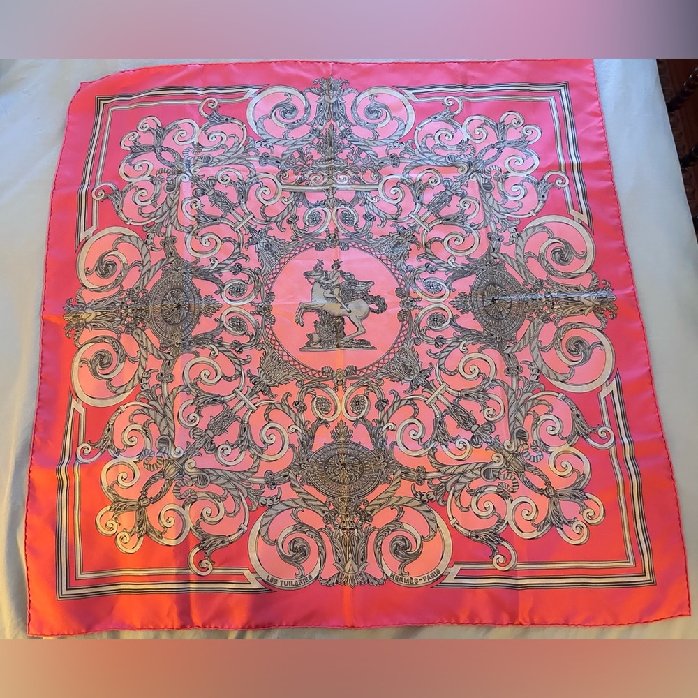 Hermes Silk Scarf Les Tuileries Pink 90cm